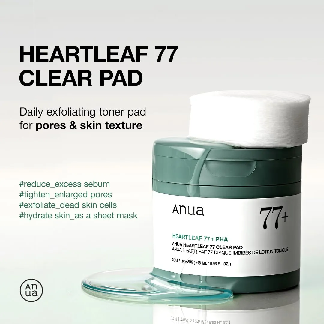 ANUA Heartleaf 77 Toner Pad 70 Sheets, PHA Dead Skin Care Low pH Daily Toner Pad exfoliating