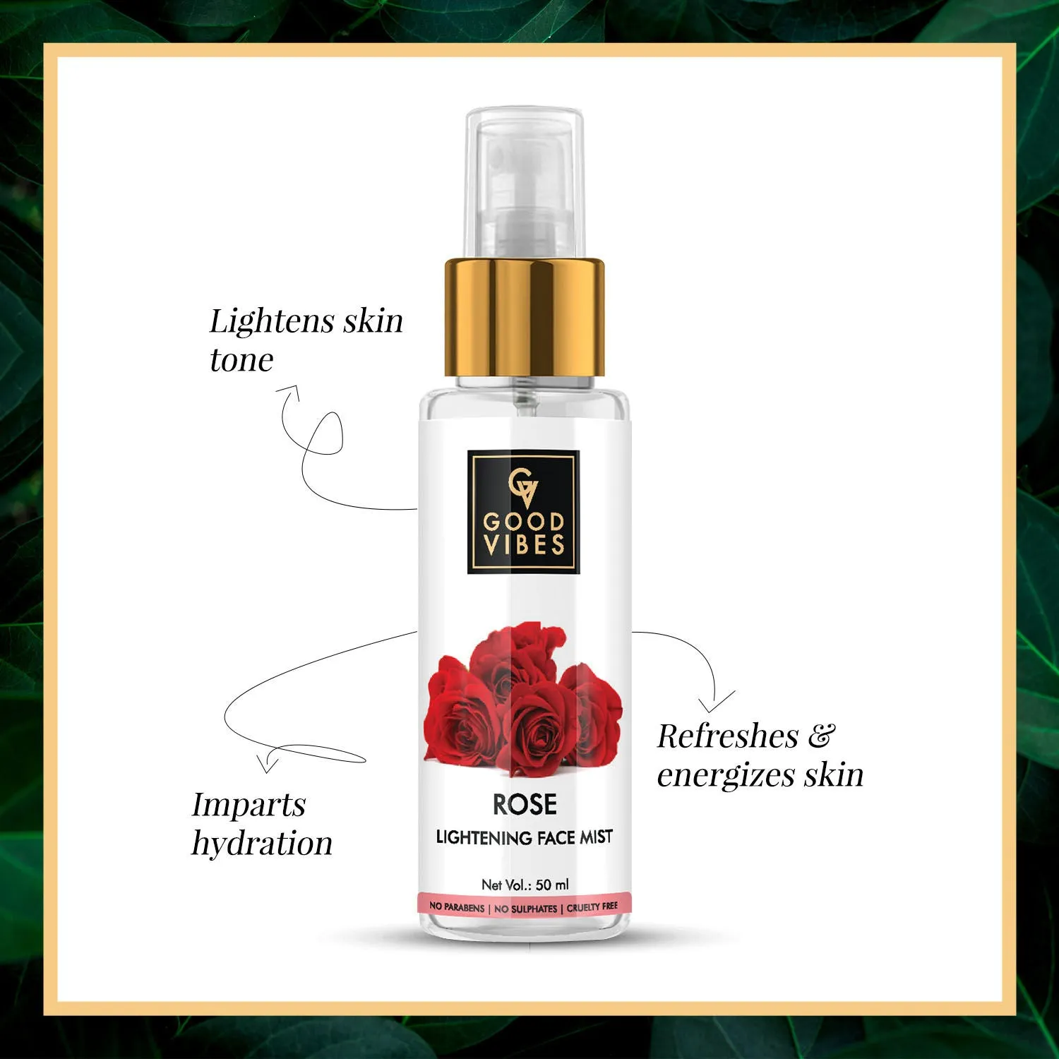 Good Vibes Rose Illuminating Face Mist | Anti-Acne, Maintains pH Balance | No Parabens, No Sulphates, No Alcohol, No Animal Testing (50 ml)